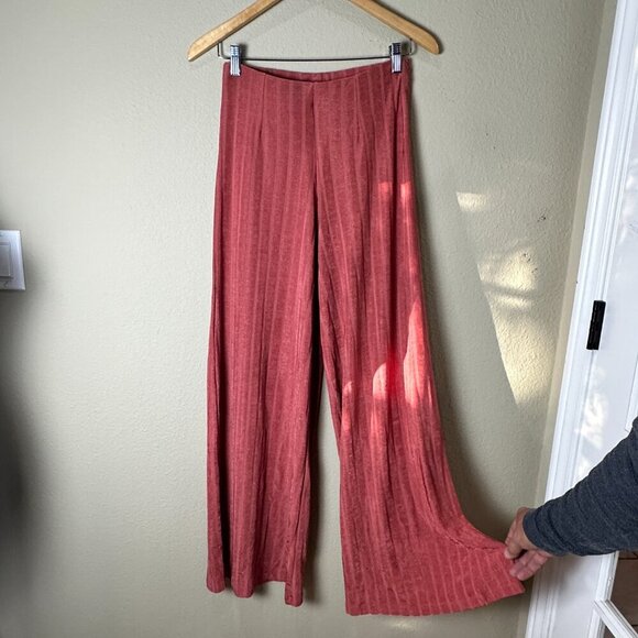 FREE PEOPLE Ribbed Slinky Pull On Wide Leg Pants Trousers Size Small - Picture 2 of 12